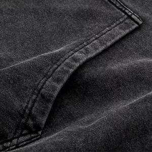 Custom Logo Embroidered Solid Winter Vintage Hoodies Pullover 100% Cotton Men's Black Stone & <b>Acid</b> <b>Wash</b> Hoodie - Product Image 2