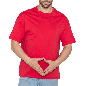 T-shirt ample pour homme en coton 100% couleur rouge uni, manches courtes, style hip-hop, impression personnalisée, séchage rapide, respirant, vente en gros - Product Image 1