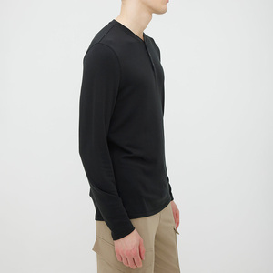 Camiseta Henley Casual de Manga Larga, Lisa, con Logotipo Personalizado en la Parte Delantera, Talla Grande, Transpirable, Ajustada, de Algodón y Fibra de Bambú - Product Image 4