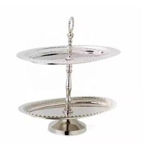 Trendy Style Black and White Two-Tiered Metal Serving Platter Fabulous Quality with <b>Stand</b> and Metal Handle New Arrival - Product Image 3
