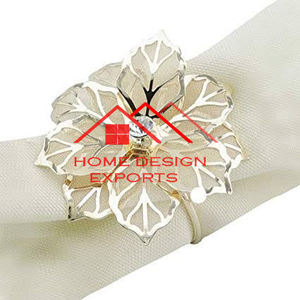 2025 vente chaude découpe conception métal fleur argent fini luxe maison hôtel mariage décor métal serviette anneau à la vente en gros - Product Image 1