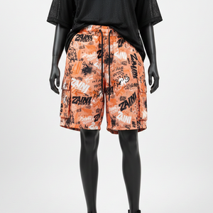 Shorts de Baño de Nailon Premium de 180 g/m², Color Naranja, con Pedrería Termoadhesiva, Cintura Jacquard Personalizada y Franja Lateral - Product Image 1