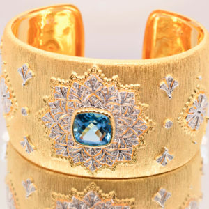 Luxurious Handmade Sliver Cubic Zirconia Antique Italian Craftsmanship Women's Rose <b>Gold</b> Rhodium Plated Claw Setting Bangle - Product Image 1