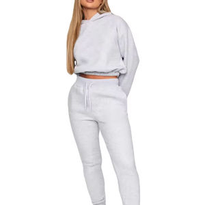 Nuevos diseños de sudadera y pantalón personalizados, chándal 100% algodón polar 400Gsm, conjuntos de dos piezas ajustados para mujer, chándal para mujer - Product Image 4