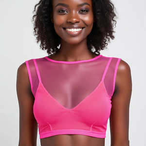 Top corto Sexy de malla transparente para mujer, Tops informales de manga corta para todos los días para el verano, Tops cortos sexis transparentes para mujer - Product Image 3