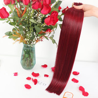 Extensions de cheveux humains avec bande Invisible de couleur rouge bordeaux, cheveux vierges crus péruviens soyeux et lisses, tendance
