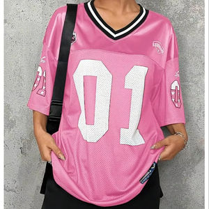 Venta al por mayor con cuello en V media manga malla Streetwear Tops gráfico suelto Jersey camisetas de gran tamaño transpirable OEM baloncesto Jersey sólido - Product Image 2