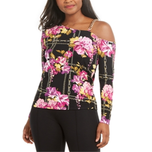 Top asimmetrico con catena da donna Thalia Sodi, stampato nero, taglia X-Large (Plus Size) - Product Image 1