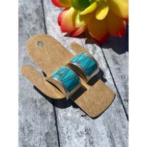 Navajo Handmade Kingman Turquoise <b>Sterling</b> <b>Silver</b> Geometric <b>Stud</b> <b>Earrings</b> - Product Image 2