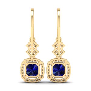 REYES Superbes boucles d'oreilles pendantes en or massif 14 carats avec diamants certifiés IGI Radiant Cut 3.49 Carat Blue Sapphire Gemstone Jewelry - Product Image 4