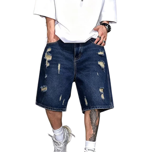 Pantalones Cortos de Mezclilla Azul Oscuro para Hombre, Desgastados, Rotos, Lavados, de Corte Holgado, Hasta la Rodilla, Estilo Casual Urbano, Moda de Verano - Product Image 3