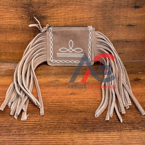 Monedero con cremallera y flecos grandes de cuero de ante para mujer, monedero de cuero genuino al por mayor, novedad - Product Image 1