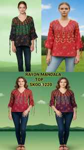 Camiseta Corta Ligera de Poliéster/Rayón para Mujer, Diseño Étnico Bohemio Vintage, Ecológica, Cómoda, Informal, para Vacaciones - Product Image 5