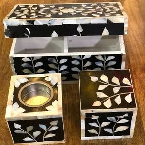 Juego de caja y quemador de incienso pequeño especial Dubai Eid, estuche de joyería Bakhoor con patrón Floral blanco, Material de madera y resina - Product Image 3