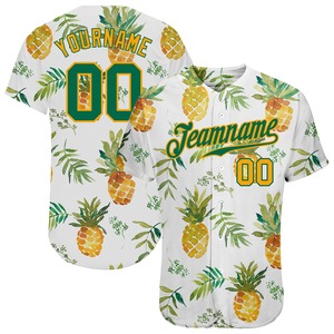 Personalizado Blanco Kelly Verde-Oro 3D Patrón Diseño Piñas Auténtico Béisbol Jersey Sublimación Impreso Equipo Béisbol Jerseys - Product Image 1