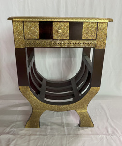 Traditional Wooden Nightstand With Gold Inlay Brass Fitted And Single Drawer Bedroom Furniture Decorative Side Table Nighstand - Product Image 1