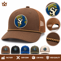 Casquette Trucker personnalisée à 5 panneaux avec patch en chenille, dos en maille, fermeture snapback, broderie vintage, vente en gros, OEM, ODM, marque privée