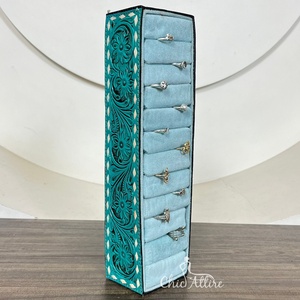 Nouvelle main usiné en cuir véritable anneau affichage bijoux organisateur support anneau support support Western-Style velours doublé étuis de rangement - Product Image 1