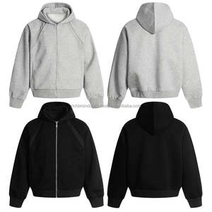 Sweat-shirt à capuche unisexe en gros pour l'hiver, fermeture éclair intégrale, décontracté, 100% coton, coupe ample, imprimé personnalisé, noir foncé - Product Image 1