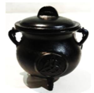 CALDERO DE HIERRO FUNDIDO CON TAPA Quemador de incienso y quemador de carbón Caldero de hierro con mango en acabado negro - Product Image 4