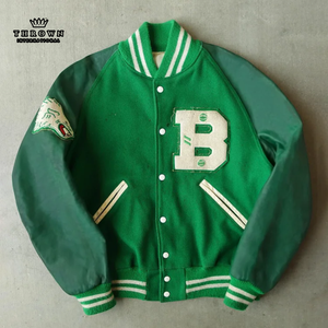 เสื้อแจ็กเก็ตทีมตัวแทนปักตามสั่งสำหรับผู้ชายเสื้อสไตล์สตรีทแวร์มีลายการ์ตูนแขนตัดกันเป็นชั้นๆ - Product Image 3