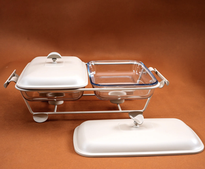 Casserole à couvercle métallique, réchaud buffet, plat à fondue, double service, supports, finition personnalisée, moderne, écologique, compatible gaz et induction - Product Image 1