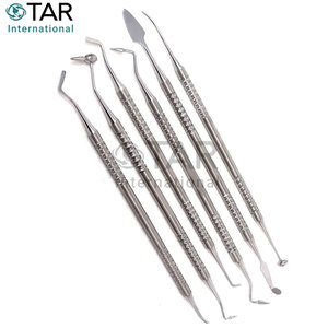 Juego de espátulas de relleno dental de 6 cabezales chapados Mangos moleteados Restauración de resina compuesta Diseño de mango grueso - Product Image 3