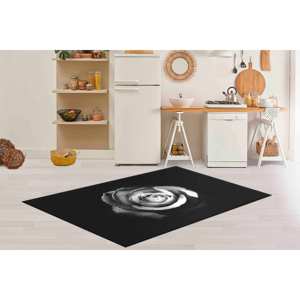 Tapis Rose Noir et Blanc : Tapis à Motifs Floraux, Design Imprimé, Tapis en Chenille - Product Image 2
