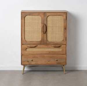 Armario de puerta de ratán moderno con dos puertas, dos cajones, almacenamiento de dormitorio elegante. - Product Image 1