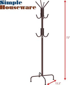 Bronze Metal Standing Coat Hat Hanger <b>Rack</b> With Hooks for Clothing Organisation Including Scarf Bag Towel Key Cap Hat Storage - Product Image 2