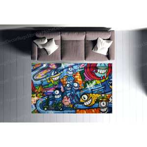 Tapis imprimé graffiti : design abstrait coloré pour la salle de jeux moderne, avec tapis moelleux à poils longs - Product Image 5