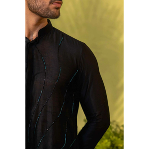 Ensembles Kurta longs traditionnels en soie de créateur pour hommes-Tenue confortable pour mariage et fête - Product Image 2