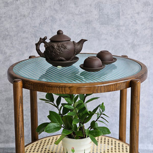 Exquisite Asian Oak Wood <b>Side</b> <b>Table</b> with High Quality <b>Glass</b> Top STT031 - Product Image 3