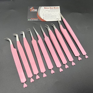 Pince à épiler à pointe de fibre marque privée 90 degrés mince botte doux bébé rose coeur extension de cils pince à épiler Logo personnalisé pince à épiler - Product Image 6