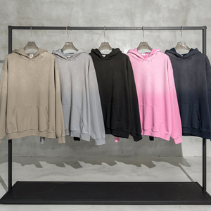 Sweat à capuche zippé noir surdimensionné de luxe pour hommes avec logo personnalisé en coton épais brodé Streetwear délavé à l'acide - Product Image 3