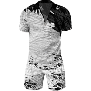 Conjunto de camisa y pantalones cortos de manga corta con cuello en contraste de moda de diseñador para hombre para verano Street Look - Product Image 5