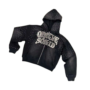 Thermal Wholesale Unisex Hoodies Distressed Embroidery Patch Acid Wash Sun Fade <b>Pullover</b> Hoodie 100% Cotton Summer <b>Men</b> - Product Image 4