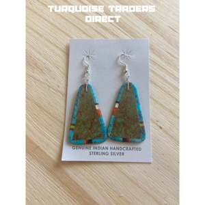 Navajo Multi-Color Stone White Gold Slab Dangles <b>Earrings</b> Geometric <b>Drop</b> Earjewelry <b>Sapphire</b> Emerald Gold Plated Sterling Silver - Product Image 4