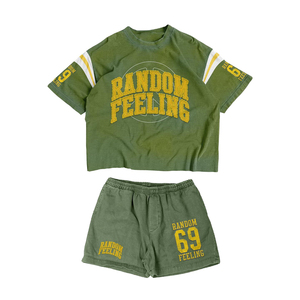 Vêtements costume d'été deux pièces pour hommes avec logo personnalisé ensemble short et chemise délavés à l'acide pour hommes - Product Image 4