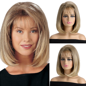 Perruque naturelle <span class=keywords><strong>courte</strong></span> <span class=keywords><strong>blonde</strong></span> lisse pour femmes avec bande or longueur d'épaule droite pour perruque synthétique Bob perruque de <span class=keywords><strong>coupe</strong></span> de cheveux - Product Image 2
