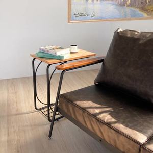 Jer Chia Industrial-Style Oak Finish <b>C</b>-<b>Shaped</b> Side <b>Table</b> for Home Snacks and Coffee in Living Room Furniture - Product Image 4