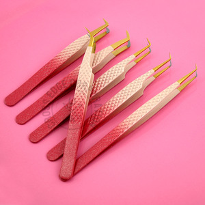 Nouvel arrivage : Pince à cils professionnelle rose diamant pour extensions de cils, pointe fine 45/90°, volume durable - Product Image 1