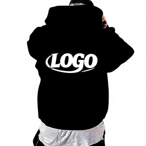 Sweat-shirt à capuche oversize noir pour homme avec logo blanc imprimé au dos, en coton tricoté décontracté, idéal pour l'automne - Product Image 1