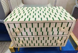 Mesita de noche con patrón Floral moderno hecho a mano, manualidades decorativas para el hogar con incrustaciones de madera y hueso de estilo religioso de MOP Inlay - Product Image 4