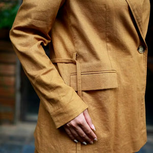 Chaquetas de cintura de otoño en ramio naranja quemado Patrón de cuadros relleno de algodón fino Bolsillos laterales con solapa frontal con función de aire acondicionado - Product Image 5