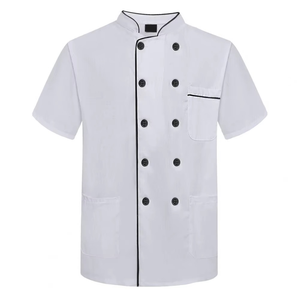 Uniforme de Chef Mezcla de algodón Overoles de Chef Uniforme de Chef profesional con cuello alto Mangas cortas Doble para restaurante - Product Image 3
