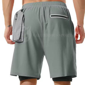 กางเกงขาสั้นรัดรูปสองชั้นของผู้ชายแบบสองในหนึ่งสีทึบสไตล์ไฮสตรีท - Product Image 3