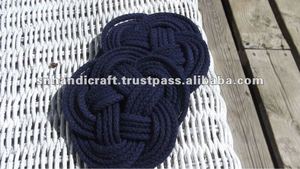 Trendy Navy Blue Knotted Coasters Wavy Design Made With Soft Cotton Rope To Protect Your Table <b>Top</b> - Product Image 4