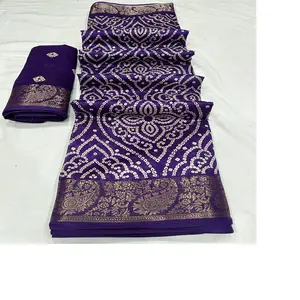Por encargo suave dola seda flameado zari dorado tejido zig zag borde diseñado saris con blusa para fines de reventa.