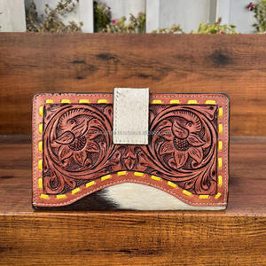 Venta caliente tallado a mano cartera mecanizada embrague elegante cuero genuino piel de vaca cartera multiusos carteras de cuero occidental - Product Image 2